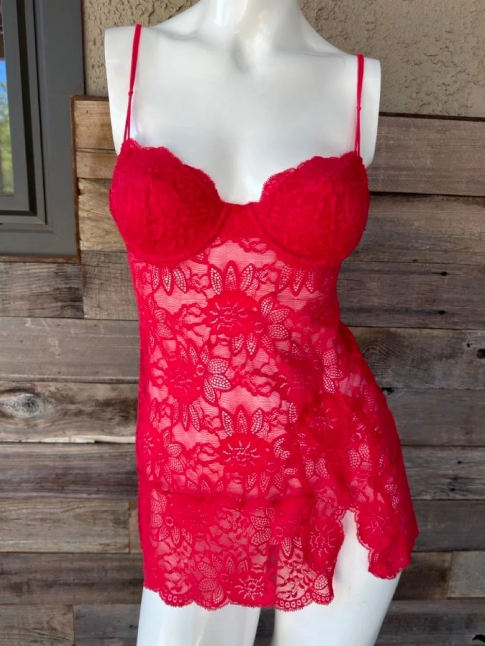 Y2K Victoria's Secret Red Silk & Lace Chemise 34B